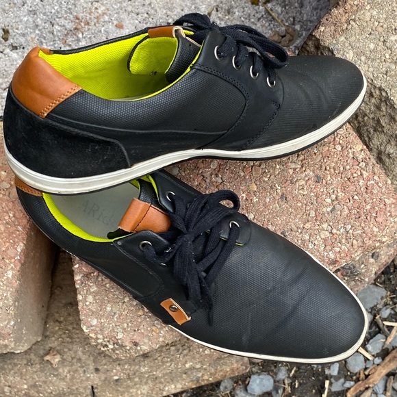 neon green and black sneakers